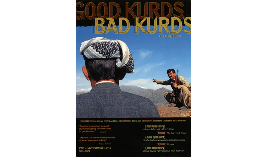 movie poster featuring the title over a photo of two people outside featuring back of someone's head in the foreground and a man with a gun in the background